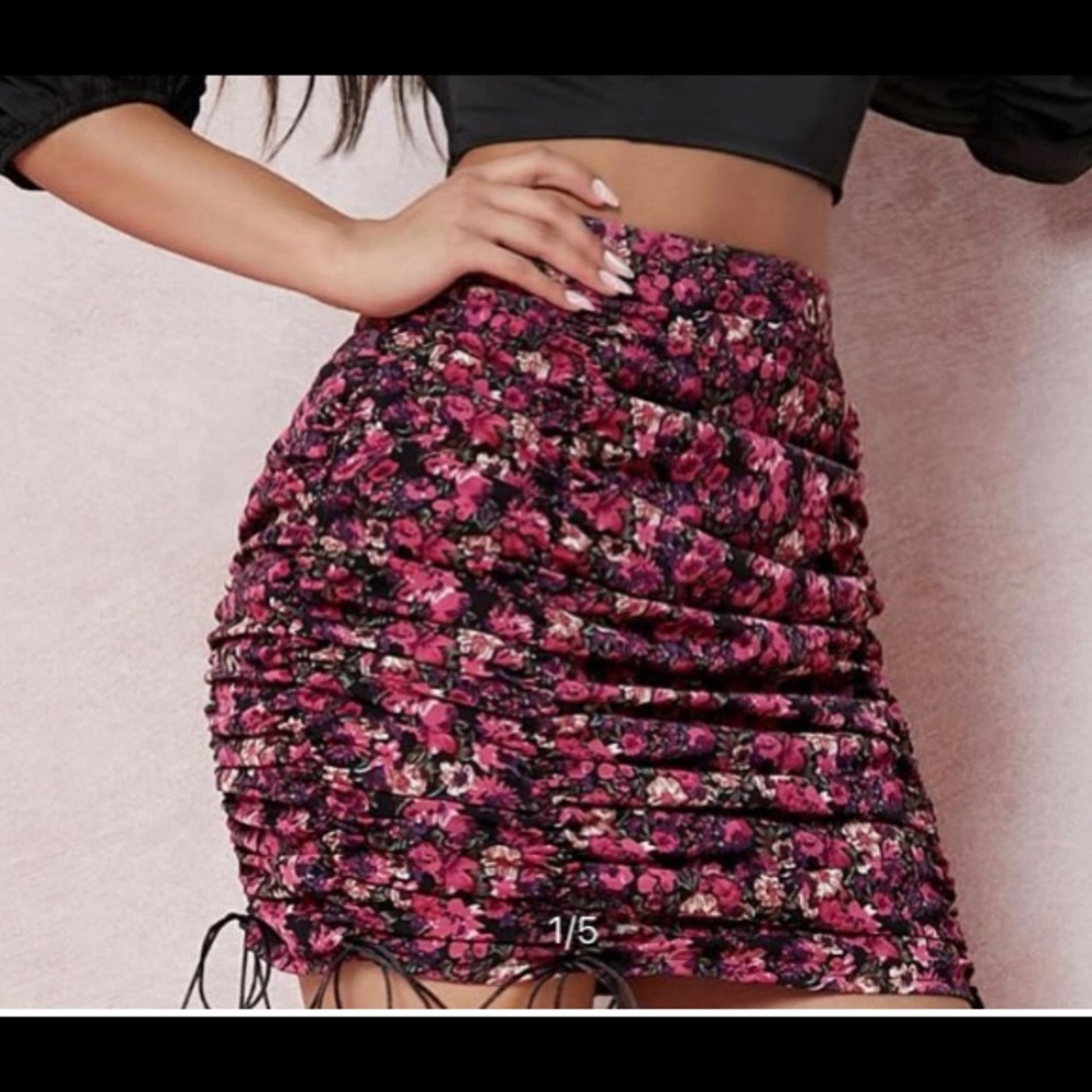 Shein Ditsy Floral Ruched self-tie Drawstring Skirt